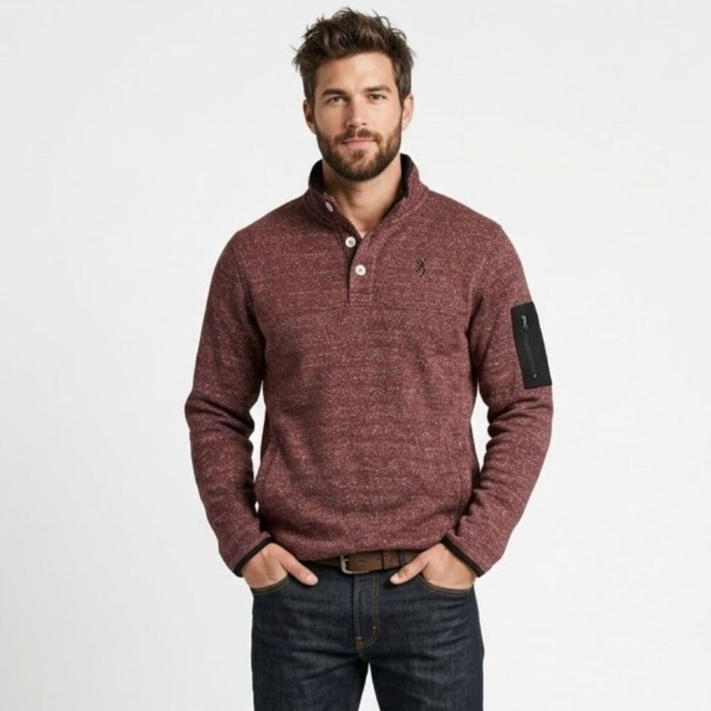 Browning Marled Quarter-Button Pullover Fleece Jacket Outdoor Sportsman SZ L